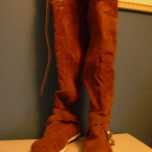 Women's Vegan Suede Over The Knee Moccasins, NWOT